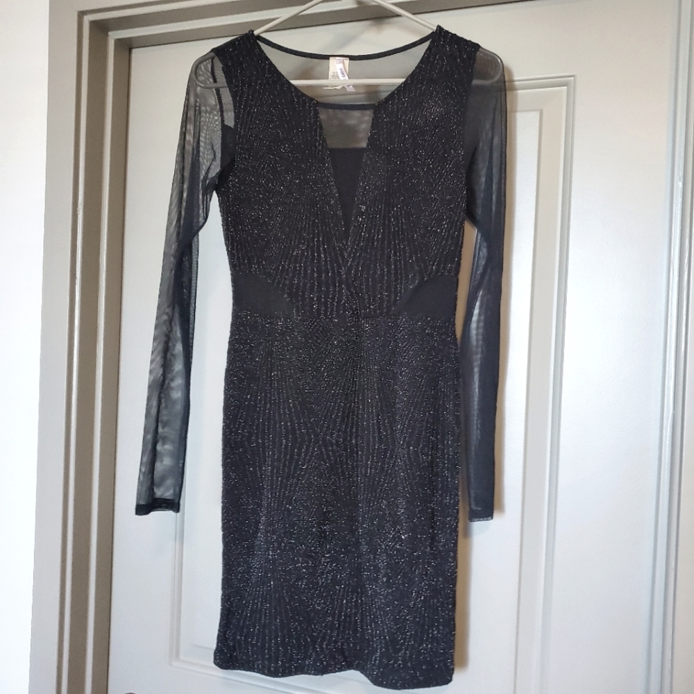 Black sparkly mini dress with sheer sleeves